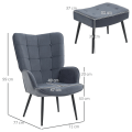 Miniatyrbillede 3 af 4: Rootz Lænestol - Osmannisk - Afslapningslænestol - Knapsyning - Fløjlsstof - Sorte stålben - Stålstel - Mørkegrå - 71L x 77W x 99H cm
