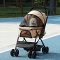 Miniatyrbillede 7 af 7: Rootz Folding Dog Buggy - Kæledyrsklapvogn - 1 kurv - 2 bremser - Inklusiv sikkerhedssnor - Lysebrun - 76,5 cm x 52 cm x 95 cm