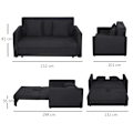 Miniatyrbild 3 av 6: Rootz 2-sits bäddsoffa - Konvertibel bäddsoffa - Modern tyg Loveseat soffa med 2 kuddar - Dold förvaring för vardagsrummet - Gästrum - Mörkgrå - 152W