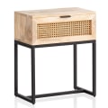 Miniatyrbillede 7 af 7: Rootz Modern Sengebord - Natbord - Rattanskuffe - Mangotræ - Håndlavet - Wienervævet - Naturligt trækorn - Sort metalstel - 50 cm x 60 cm x 30 cm