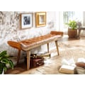 Miniatyrbillede 5 af 7: Rootz bænk ægte læder - massiv træ bænk brun 125x50x38 cm Chesterfield - Design polstret bænk gang - Læder bænk sengebænk 2 personer - Moderne entre b