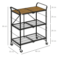Miniatyrbillede 3 af 6: Rootz Industrial Design Køkkenvogn - 3 hylder - Multifunktionsvogn - Serveringsvogn - 4 Hjul - Foldning - MDF - Brun + Sort - 68L x 35W x 85H cm