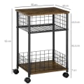 Miniatyrbillede 3 af 7: Rootz Køkkenvogn - Serveringsvogn - Industrielt design - 1 hylde 1 opbevaringskurv 4 hjul - spånplade/stål - sort/brun - 40 cm x 30 cm x 62 cm