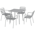 Miniatyrbild 1 av 7: Rootz Trädgårdsmöbler Set - 5-delat - Utemöbler - Väderbeständig - Modern Design - Matbord+matstolar - Stål - Ljusgrå - 80 x 80 x 74 cm