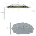 Miniatyrbillede 3 af 7: Rootz Dobbeltsidet Paraply - Paraply - Market Paraply - Haveparasol - Haveparasol - Parasol - Med LED - Lysegrå/sort - 4,5L x 2,65W x 2,4H m