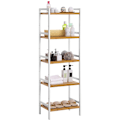 Miniatyrbillede 5 af 9: Rootz reol - Opbevaringsstativ - Køkkenskab - Bambus - Hvid - Beige - 5 niveauer - 45 x 31,5 x 142 cm