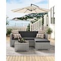 Miniatyrbillede 3 af 8: Rootz 4-delt grå PE polyrattan sofasæt - Udendørs møbler - Terrassesæt - VFT polstring - Pulverlakeret stål - Hærdet glas - 173cm x 60cm x 66cm
