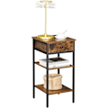 Miniatyrbillede 5 af 7: Rootz Sengebord - Sidebord - Skuffe - 2 hylder - 35 x 35 x 70 cm - Forarbejdet træ - Metal - Industriel - Brun - Sort