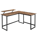 Miniatyrbillede 1 af 8: Rootz L-formet skrivebord med skærmstativ til at studere, spille, arbejde - Justerbare ben - Metalramme - Rustik brun - (140 x 130 x 76/91,5 cm)