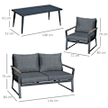 Miniatyrbild 3 av 7: Rootz 4 delar utomhusmöbler - 4 delar trädgårdsmöbler set - Soffa - Fåtölj - Sidobord - Aluminium/Polyester/Polyrattan - Mörkgrå