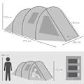 Miniatyrbillede 3 af 5: Rootz Campingtelt til 3-4 personer - Tunneltelt - To interiører - Netvinduer - Grøn - 4,75 x 2,64 x 1,72 m