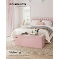 Miniatyrbillede 2 af 6: Rootz Pastel Pink sædekiste - Opbevaring Ottoman - Polstret bænk - MDF fløjlskum - 131L Kapacitet - 38cm x 110cm x 38cm