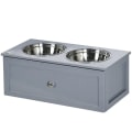 Miniatyrbillede 6 af 6: Rootz Foderstation - Forhøjet foderstation - 2 foderskåle hver 2 liter - Rustfrit stål - Med skuffe - Til mellemstore hunde - Grå - 60 x 30 x 24 cm