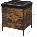 Miniatyrbillede 5 af 9: Rootz Hocker - Taburet med opbevaringsplads - Skobænk - Hockers - Kunstlæder og træ - Industriel - Brun / Sort - 40 x 40 x 50 cm