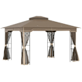 Pikkukuva 1 / 8: Rootz Gazebo - Puutarhapaviljonki - Puutarhateltta - Juhlateltta - Hyönteisverkot ja kulmahyllyt - Metalli/polyesteri - Ruskea/Beige - 3,7 x 3 m