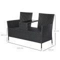 Miniatyrbillede 3 af 7: Rootz Polyrattan Lounge Havebænk - Sort, Beige - Polyrattan, Stål, Glas - 52,36 cm x 24,8 cm x 33,07 cm