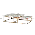 Miniatyrbillede 4 af 7: Rootz design sofabord sæt med 2 hvid marmor optik kantet - Sofaborde 2-delt bordstel metal guld - Ædle stueborde - Moderne redeborde
