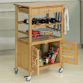 Miniatyrbillede 3 af 6: Rootz Bamboo Køkkenvogn med hjul - Tevogn - Serveringsvogn - Flaskestativ, Håndklædeholder, Aftagelig kurv - 60 cm x 92 cm x 36 cm