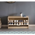 Miniatyrbild 1 av 7: Rootz ställ med sits Sonoma ek sko tippar trä 80 x 47 x 24 cm - Golvbank liten stängd - Bänk smal hall med förvaringsutrymme - Skoskåp enkelbänk bänk