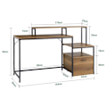 Pikkukuva 4 / 8: Rootz Desk Study Table - WorkStation - Office Desk - runsaasti tallennustilaa - 143x90x50cm - metallikehys - ruskea musta maalattu