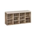 Miniatyrbillede 1 af 7: Rootz skostativbænk - Skoopbevaring - Skoopbevaring - Spånplademateriale - 30 cm x 104 cm x 48 cm - Kamelbrun, skumsæde, imiteret linnedbetræk