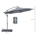 Miniatyrbillede 3 af 8: Rootz Garden Parasol - Cross Base - Vejrbestandig - Solbeskyttelse - Elegant design - Seks Ribber - Cantilever Parasol - Metal-polyester - Grå - 292 c