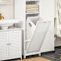 Miniatyrbillede 6 af 9: Rootz Højt badeværelsesskab med udfoldelig vaskepose - Linnedskab - Opbevaringshylde - Justerbar hylde - Anti-tip-enhed - Hvid - 40 cm x 170 cm x 38 c
