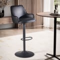 Miniatyrbillede 2 af 8: Rootz Modern Design Barstol - Bordskammel - Drejelig skammel - Diamantquiltning - 45cm x 86-106cm x 45cm - Sort - 360° rotation - Metalbase - Fodstøtt