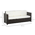 Miniatyrbillede 3 af 8: Rootz Poly Rattan Sofa - Rattan Sofa with Cushions - 3 Seater - Garden Lounge Sofa - Metal - Polyester - Brown/White - 185 x 70 x 80 cm