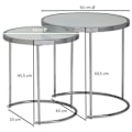 Miniatyrbillede 4 af 7: Rootz design sidebord rundt Ø 50-42 cm - 2 stk hvid sølv med glasplade - Stuebord sæt af 2 - Nesting bord mælkeglas - sofabord