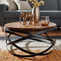 Miniatyrbillede 2 af 7: Rootz sofabord 60x30x60 cm Sheesham massivt træ - metal sofabord - Design stuebord rundt - Stuebord industribrun - Designer træbord sofabord massivt -