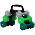 Miniatyrbild 1 av 11: Rootz hanteluppsättning med rack - vikter - fitnessutrustning - hexagonal design - rymdbesparande - 3 kg till 5 kg - hantel 18x8x8cm, rack 42x10x30cm