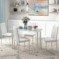 Miniatyrbild 2 av 6: Rootz Dining Group - Matbord med 4 stolar - Modern design - Glasbord - konstläder - Vit - 120cm x 60cm x 97cm