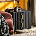 Miniatyrbillede 4 af 9: Rootz Moderne sengebord med 2 skuffer - Sofabord - Sidebord - Ridsefaste gulvbeskyttere - Elegant sort og guld design - Nem montering - 40cm x 47cm x