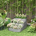 Miniatyrbild 2 av 6: Rootz Upphöjd säng - Blomstrappa utomhus - Planteringslåda - 3 trappsteg - Trädgårdssäng - Galvaniserad metall - Silver - 158cm x 109cm x 82cm