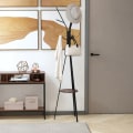 Miniatyrbild 2 av 6: Rootz klädhängare - Scandi Design - Klädställ - MDF-trä - Väskor Halsdukar - 7 klädkrokar - Metallram - Svart + Brun - 45L x 45W x 180H cm
