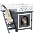 Miniatyrbillede 6 af 6: Rootz Cat Cave - Hyggeligt kattehus - Gemmested til kæledyr - Forhøjet design - Grantræ - Alsidigt kattebakkedæksel - 67,5L x 63W x 68,5H cm
