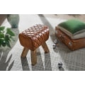 Miniatyrbild 3 av 7: Rootz pall äkta läder - massivt trä 40x48x27 cm Modern fotpall - Turnbock läderpall brun - Liten pall Klädd träpall med läderöverdrag