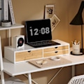 Miniatyrbild 3 av 7: Rootz Monitor Stand Riser - Screen Elevation - Desk Organizer - Space Saving - 3 Drawers - MDF & Bamboo - 60x11x22CM