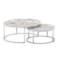 Miniatyrbild 1 av 7: Rootz soffbordsset om 2 soffbord i vit silvermarmorlook runt modernt - Sidobord 2-delat metall - Runda vardagsrumsbord - Designa häckbord