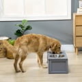 Miniatyrbillede 5 af 6: Rootz Foderstation - Forhøjet foderstation - 2 foderskåle hver 2 liter - Rustfrit stål - Med skuffe - Til mellemstore hunde - Grå - 60 x 30 x 24 cm