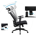 Miniatyrbillede 5 af 7: Rootz Kontorstol - Kontorstol - Ergonomisk - 360° drejestol - Lændestøtte - Nakkestøtte - Justerbar - Tiltbar - Sort