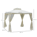 Miniatyrbild 3 av 7: Rootz Gazebo - Trädgårdspaviljong - Paviljongtält - Festtält - Med 4 X sidovägg - Väderbeständig - Metall/Polyester - Krämvit - 2,94 x 2,94 x 2,65 m