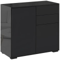 Miniatyrbillede 6 af 6: Rootz Ståskab - Skænk Kommode - Moderne Stil - 2 Skuffer - 2 Skabe - Spånplade - Sort - 79W x 36D x 74H cm