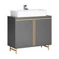 Miniatyrbillede 1 af 9: Rootz Modern Vask Underskab - Badeværelsesvask - Opbevaringsorganisator - Stilfuld grå og guld finish - Rummeligt interiør - Nem montering - 75 cm x 6