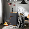 Pikkukuva 3 / 8: Rootz Elegant Bedside -pöytä - sivupöytä - Yöpöytä - runsaasti säilytystilaa - 30x56x30cm - harmaa ja ruskea nahka