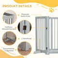 Miniatyrbild 6 av 10: Rootz fristående hundgrind med dörr - Säkerhetsstaket för husdjur i trä - 4-panels vikbar design - Hög stabilitet - Grå - 204 cm x 36 cm x 75 cm