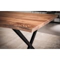Miniatyrbillede 5 af 6: Rootz Massivt akacietræ Spisebord - Køkkenbord - Rektangulært bord - Naturligt trækorn - Unikt trækantdesign - X-formede metalben - 140 cm x 80 cm x 7