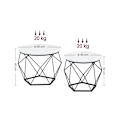 Miniatyrbillede 6 af 8: Rootz 2-delt sæt sideborde - Hvid-sorte spånplade stålborde - Store små borde - Letvægts holdbart design - Nem montering - 50 cm x 40 cm x 40 cm - 40