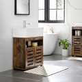 Miniatyrbillede 4 af 9: Rootz Badeværelsesmøbel - Underskab til håndvask - Fordybning - Åbent rum - Franske døre - Industriel - Brun - Sort - Forarbejdet træ - 60 x 30 x 63 c